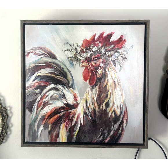 The Unbranded Brand Other - Framed Rooster Wall Art Farmhouse Country Decor Brown Box Frame 13x13